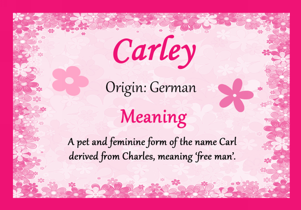 Carley Personalised Name Meaning Certificate