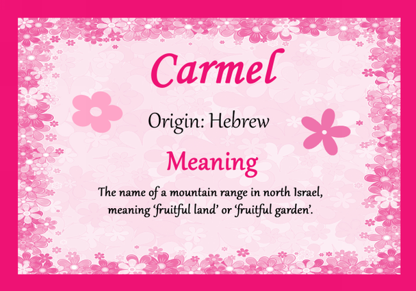 Carmel Personalised Name Meaning Certificate