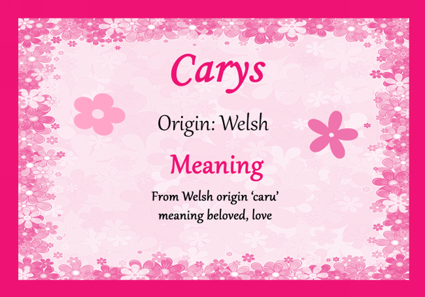 Carys Personalised Name Meaning Certificate