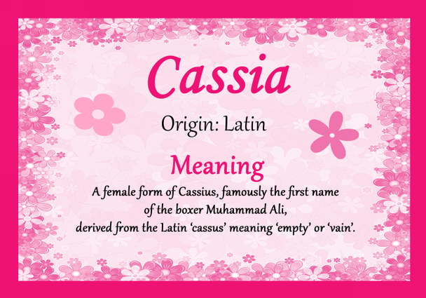 Cassia Personalised Name Meaning Certificate