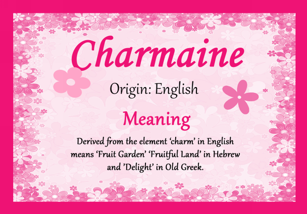 Charmaine Personalised Name Meaning Certificate