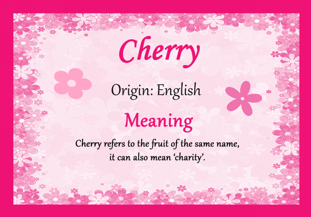 Cherry Personalised Name Meaning Certificate