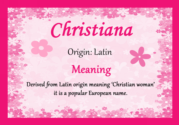 Christiana Personalised Name Meaning Certificate