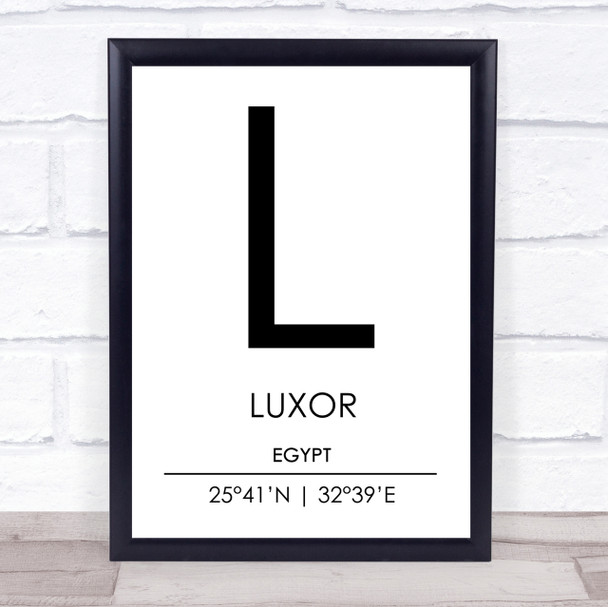 Luxor Egypt Coordinates World City Travel Print