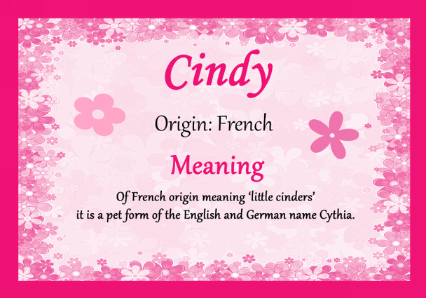Cindy Personalised Name Meaning Certificate
