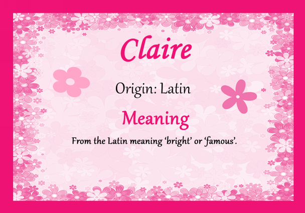 Claire Personalised Name Meaning Certificate