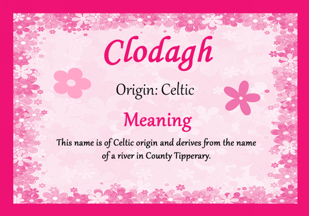 Clodagh Personalised Name Meaning Certificate