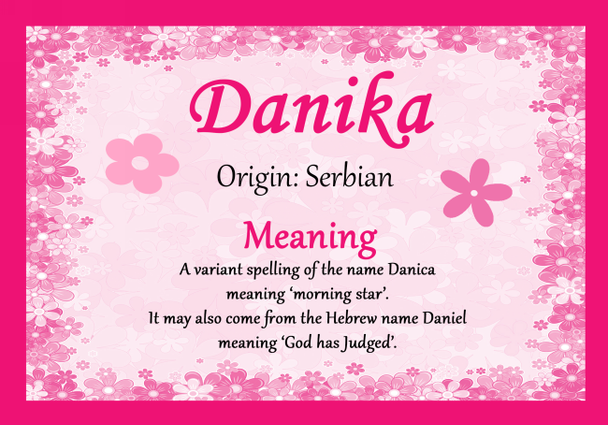 Danika Personalised Name Meaning Certificate
