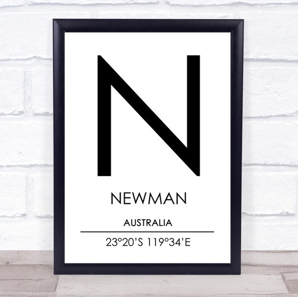 Newman Australia Coordinates World City Travel Print