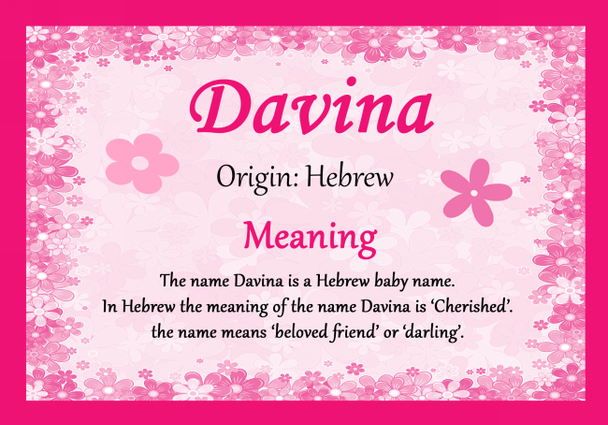 Davina Personalised Name Meaning Certificate