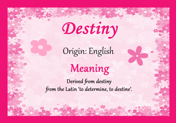 Destiny Personalised Name Meaning Certificate