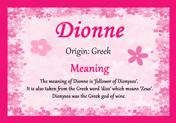 Dionne Personalised Name Meaning Certificate