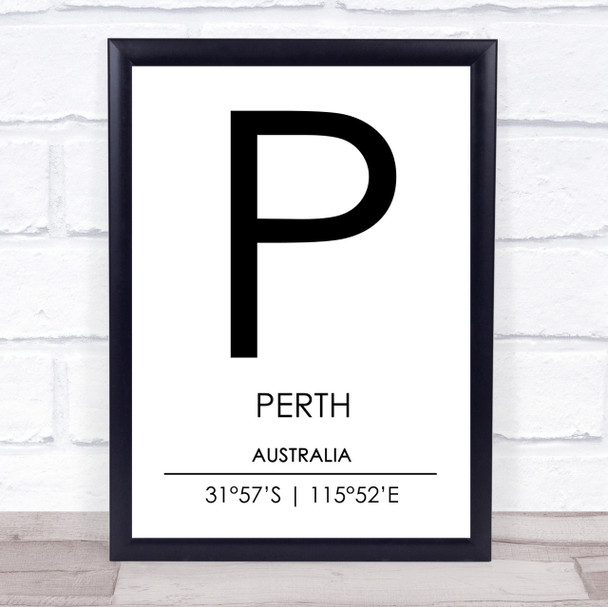 Perth Australia Coordinates World City Travel Print