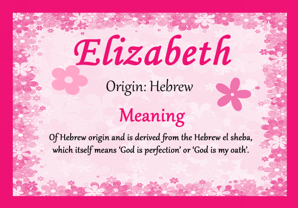 Elizabeth Personalised Name Meaning Certificate