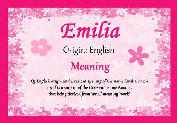 Emilia Personalised Name Meaning Certificate
