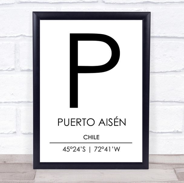 Puerto Aisen Chile Coordinates Travel Print