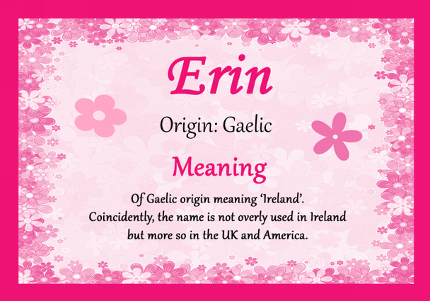 Erin Personalised Name Meaning Certificate