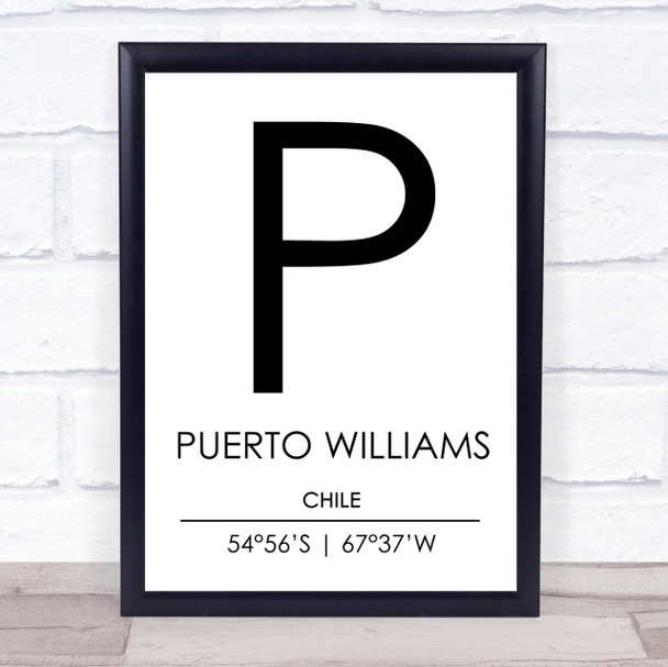 Puerto Williams Chile Coordinates Travel Print