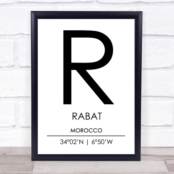 Rabat Morocco Coordinates World City Travel Print