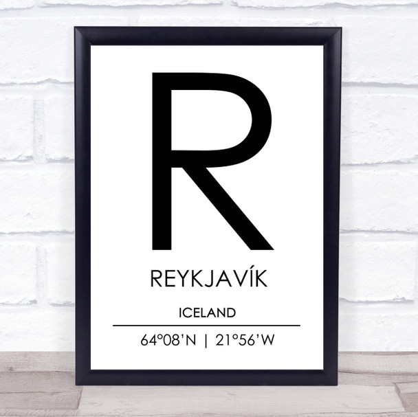 Reykjavik Iceland Coordinates World City Travel Print