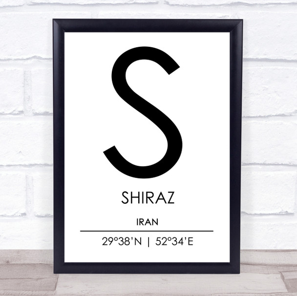 Shiraz Iran Coordinates World City Travel Print