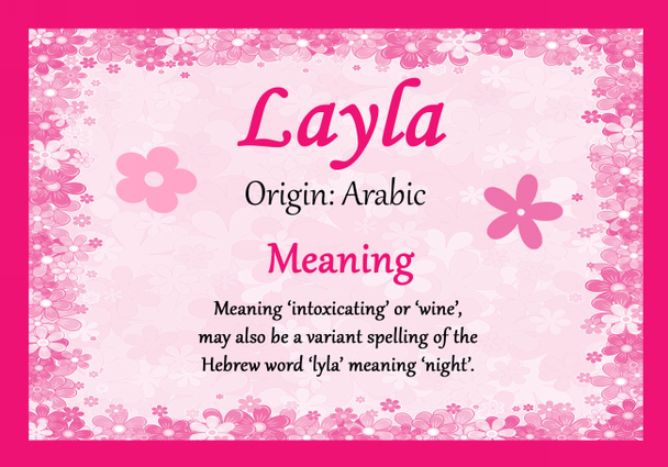 Layla Personalised Name Meaning Certificate