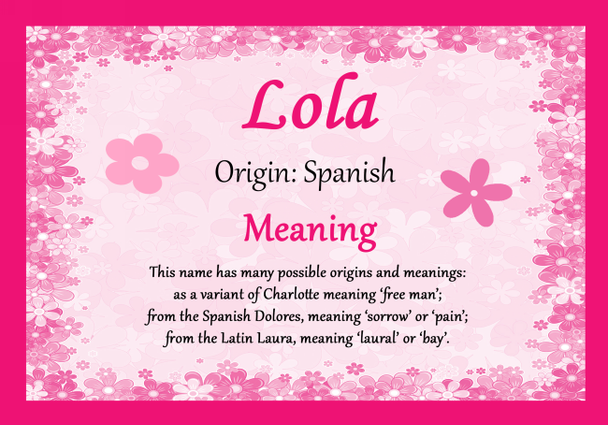 Lola Personalised Name Meaning Certificate