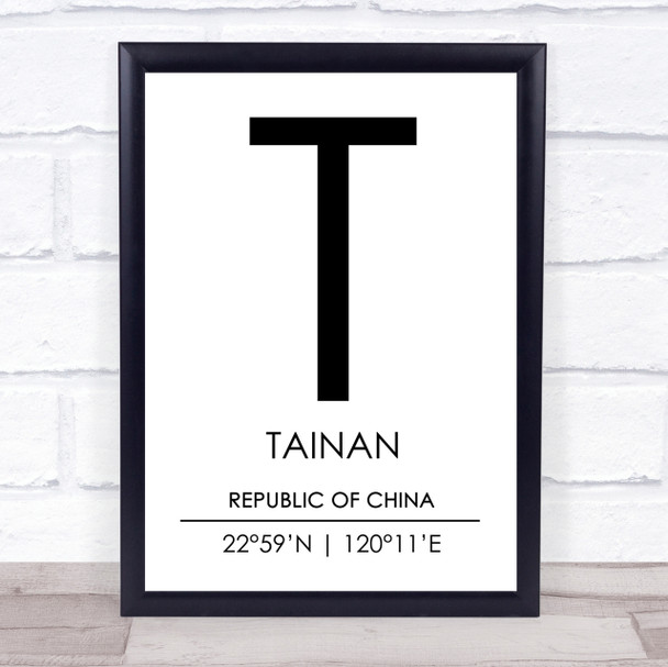 Tainan Republic Of China Coordinates Travel Print Tainan Republic Of China Coordinates Travel Print