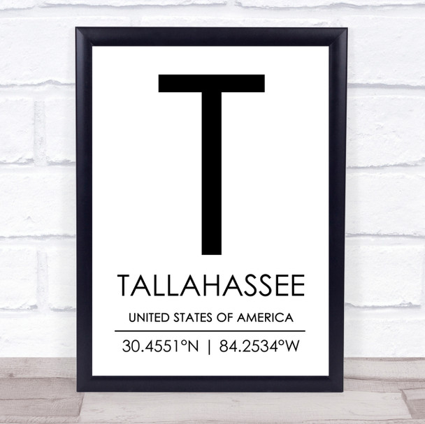 Tallahassee United States Of America Coordinates Quote Print Tallahassee United States Of America Coordinates Quote Print