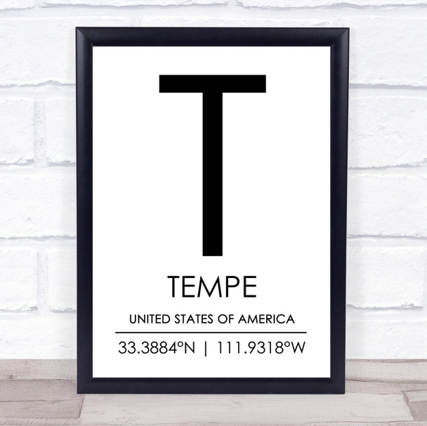 Tempe United States Of America Coordinates World City Quote Print