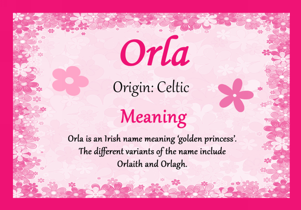 Orla Personalised Name Meaning Certificate