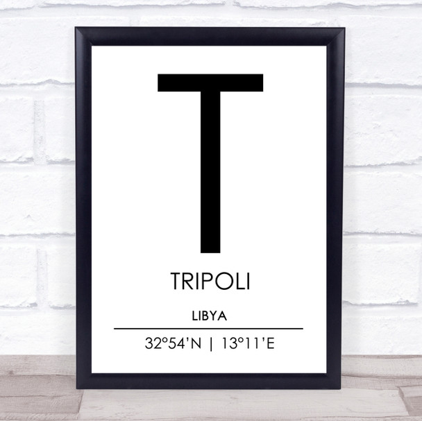 Tripoli Libya Coordinates World City Travel Print