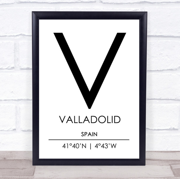 Valladolid Spain Coordinates World City Travel Print