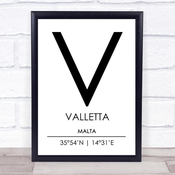 Valletta Malta Coordinates World City Travel Print