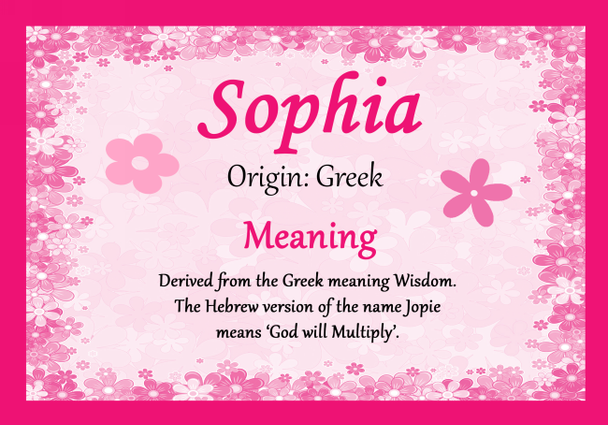 Sophia Personalised Name Meaning Certificate