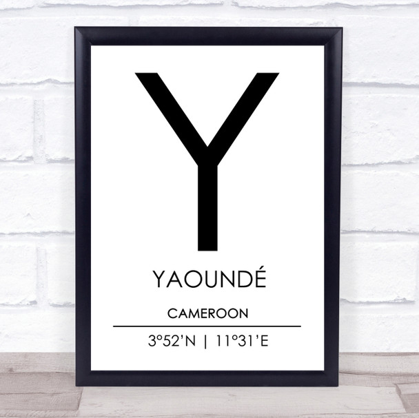 Yaounde Cameroon Coordinates World City Travel Print