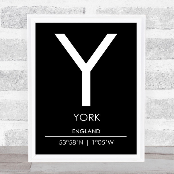 York England Coordinates Black & White World City Travel Print