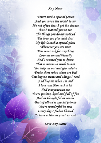 Blue & Purple Nan Poem Award Personalised Certificate