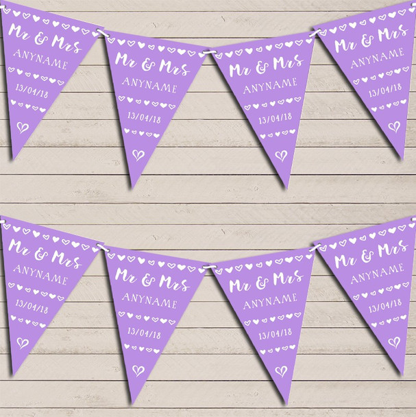 Mr & Mrs Hearts Lilac Purple Wedding Anniversary Bunting Garland Party Banner