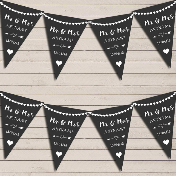 Heart Mr & Mrs Slate Charcoal Grey Wedding Anniversary Bunting Party Banner