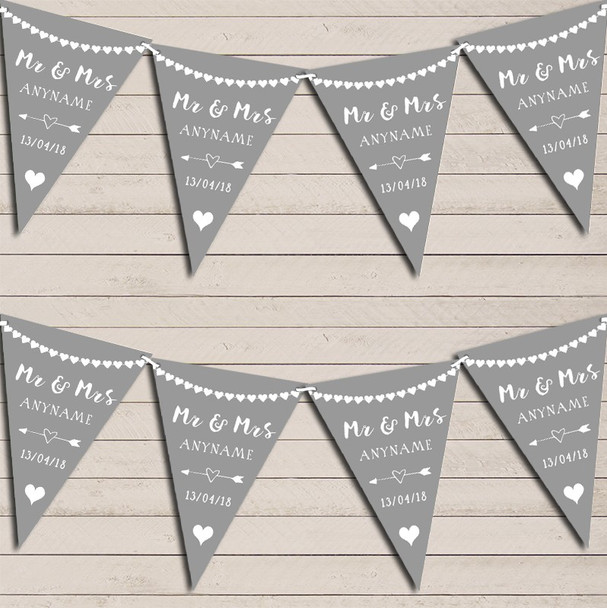 Heart Mr & Mrs Light Silver Grey Wedding Anniversary Bunting Party Banner