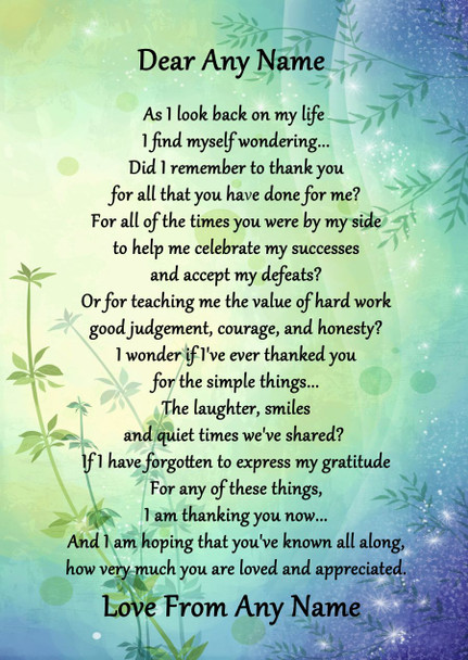 Green and Blue All You Have Done For Me Personalised Poem Certificate