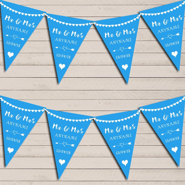 Heart Mr & Mrs Peacock Blue Wedding Anniversary Bunting Party Banner