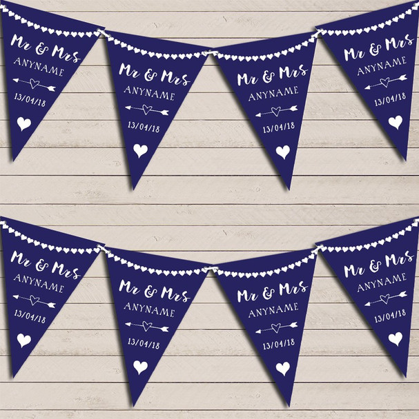 Heart Mr & Mrs Navy Blue Wedding Anniversary Bunting Party Banner