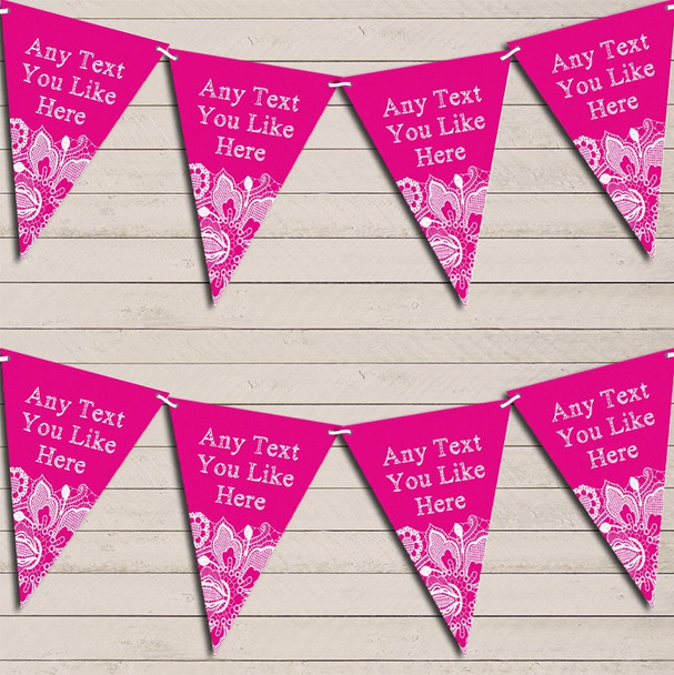 Hot Bright Pink Burlap & Lace Birthday Bunting Garland Party Banner