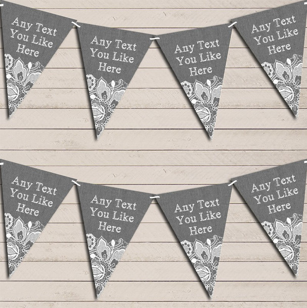 Dark Grey Burlap & Lace Birthday Bunting Garland Party Banner