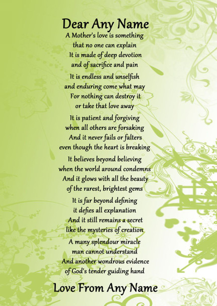 Green A Mothers Endless Love Personalised Poem Certificate