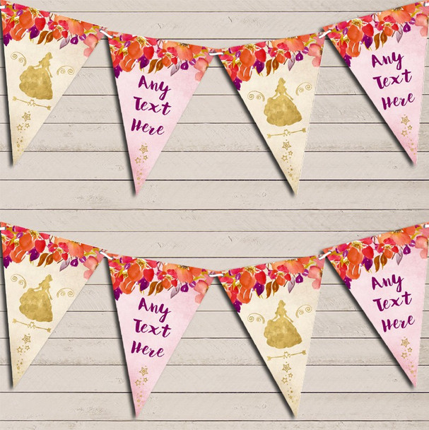 Gold Autumn Floral Princess Children's Birthday Bunting Garland Party Banner