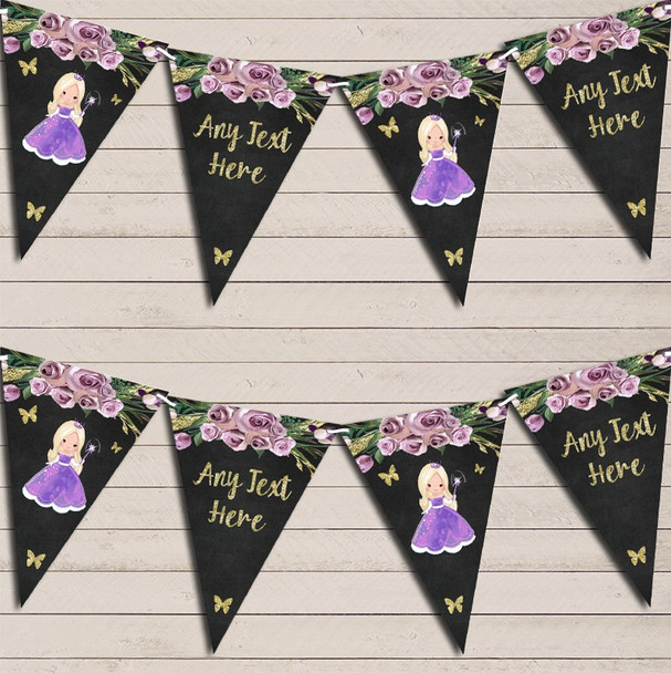 Chalk Gold Purple Princess Children's Birthday Bunting Garland Party Banner