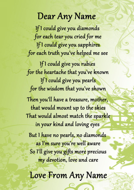 Green Mother If I Could Personalised Poem Certificate